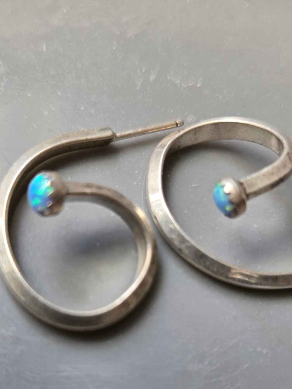 Southwest Sterling Silver Opal Contemporary Post Earrings